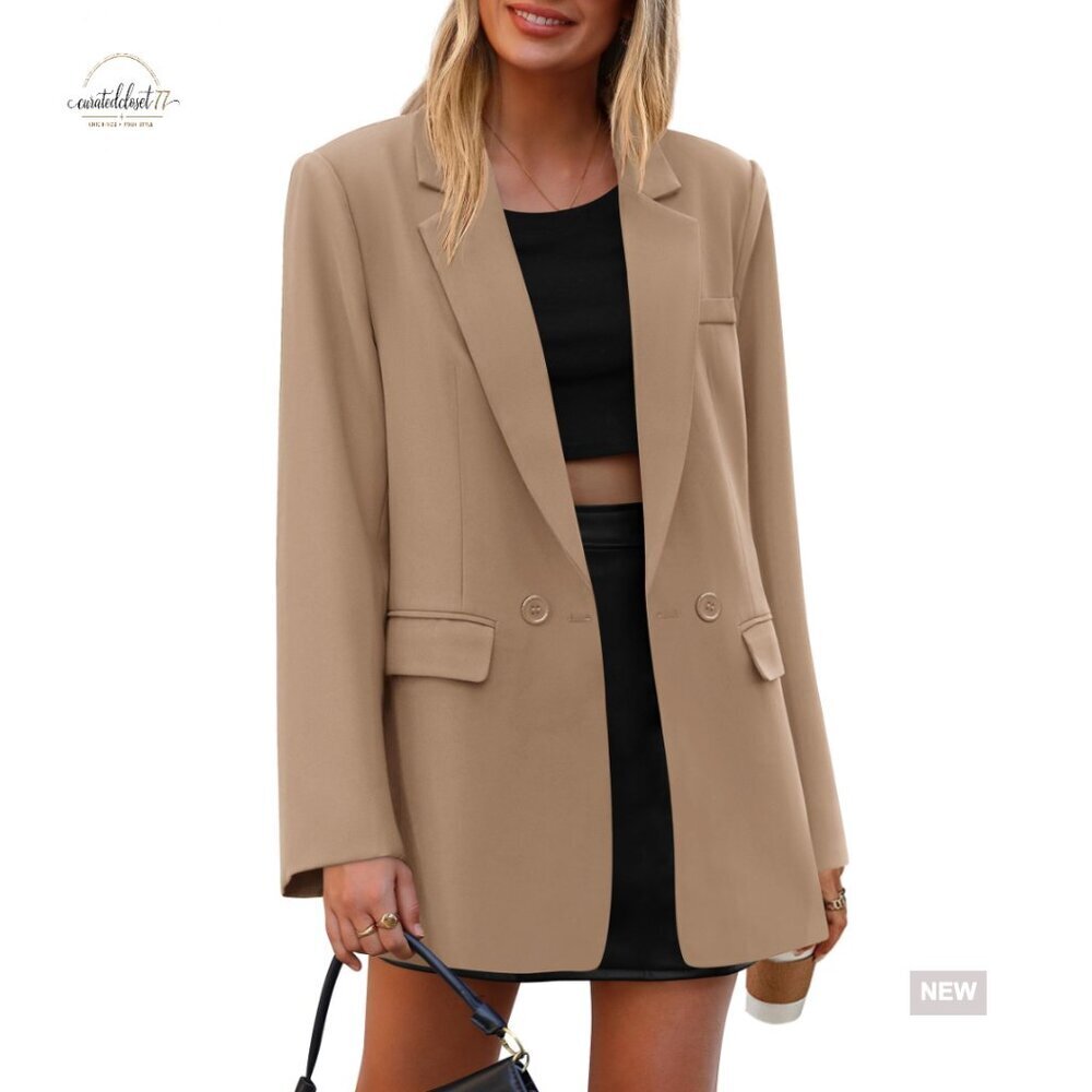 Women's Blazer Long Sleeve Lapel Pockets Business Casual Work Office Jacket